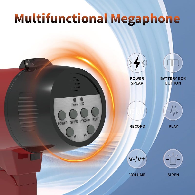 Flydot Megaphone with Speaker Microphone Siren and 240-Second Recording Bullhorn Includes Volume Control for Outdoor Events and Crowd Management - Image 3